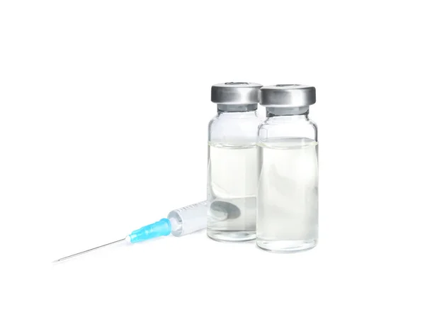 Флакони Шприц Білому Тлі Вакцинація Імунізація — стокове фото