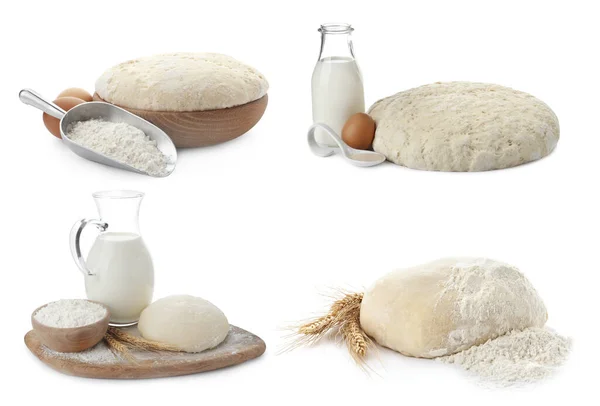 Set Raw Dough Ingredients Pastries White Background — Stock Photo, Image
