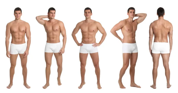 Collage Von Mann Mit Sexy Körper Auf Weißem Hintergrund Bannerdesign — Stockfoto