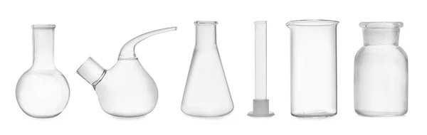 一套白色背景的实验室玻璃器皿 条幅设计 — 图库照片