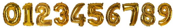 Conjunto Com Balões Folha Dourada Forma Números Sobre Fundo Branco — Fotografia de Stock