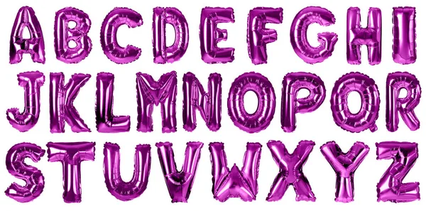 Set Purple Foil Balloons Shape Letters White Background Banner Design — Stock Photo, Image