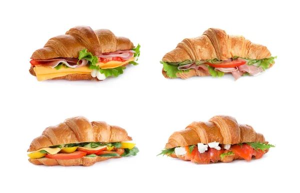 Набір Різних Смачних Бутербродів Круасанів Білому Тлі — стокове фото
