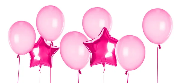 白色背景上的一组不同的粉色气球 条幅设计 — 图库照片