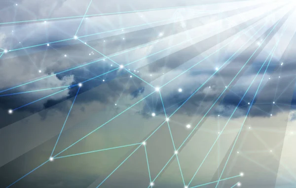 Céu Azul Linhas Conexão Rede Tecnologia Nuvem — Fotografia de Stock