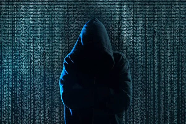 Hacker Símbolos Digitales Sobre Fondo Oscuro Concepto Ciberdelincuencia — Foto de Stock