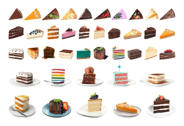 白に分離されたケーキの部分が異なるセット — ストック写真