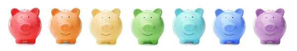 Set Colorful Piggy Banks White Background Banner Design — Stock Photo, Image