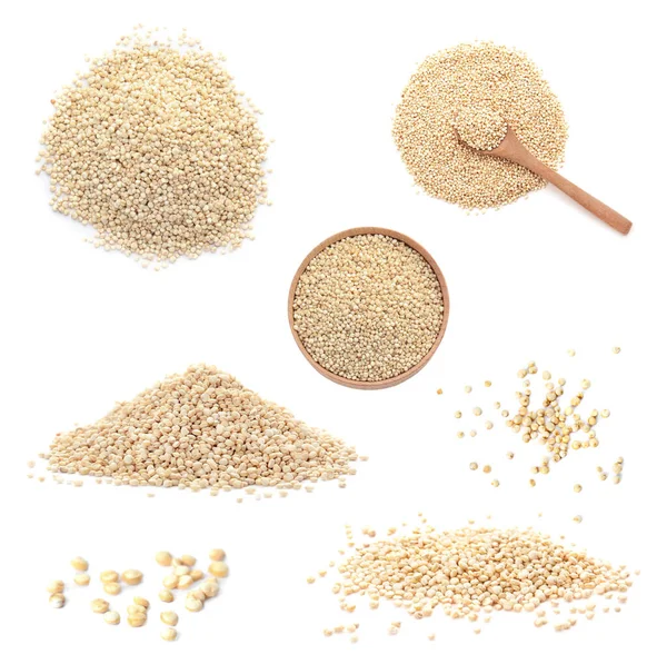 Set Rohe Quinoa Auf Weißem Hintergrund — Stockfoto