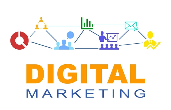 Digitale Marketingstrategie Verknüpfte Symbole Auf Weißem Hintergrund — Stockfoto
