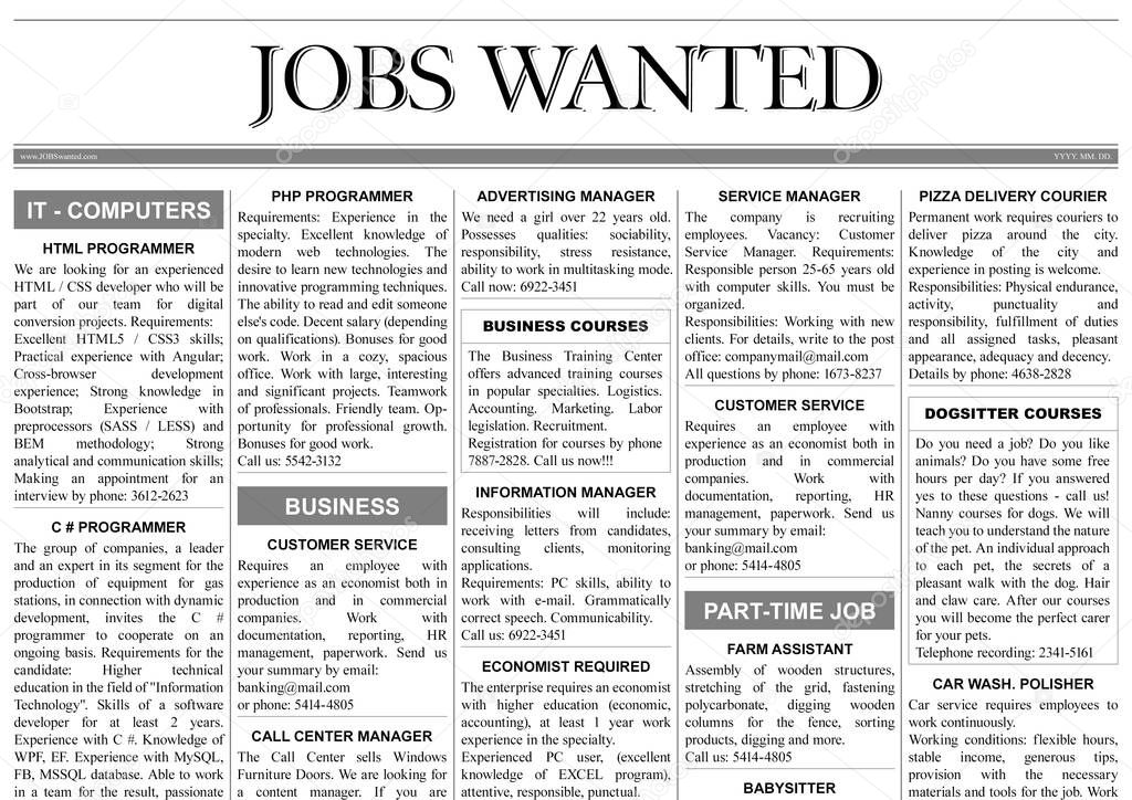 Job search concept. Newspaper full of advertisements