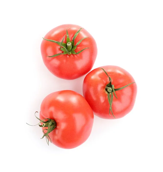 Tomates Biologiques Fraîches Mûres Isolées Sur Blanc Vue Dessus — Photo