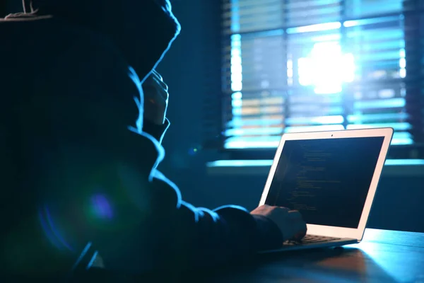 Hacker Laptop Dark Room Cyber Crime — Stock Photo, Image