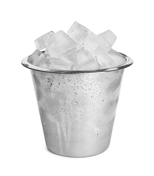 Metal Bucket Ice Cubes Isolated White — 스톡 사진