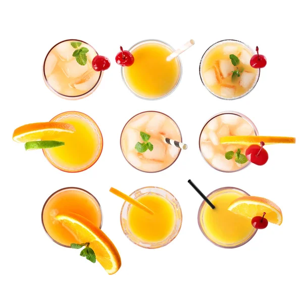 Set Tequila Sunrise Cocktails White Background Top View — Stock Photo, Image