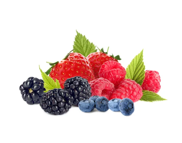 Different Ripe Tasty Berries White Background — Stock Photo, Image