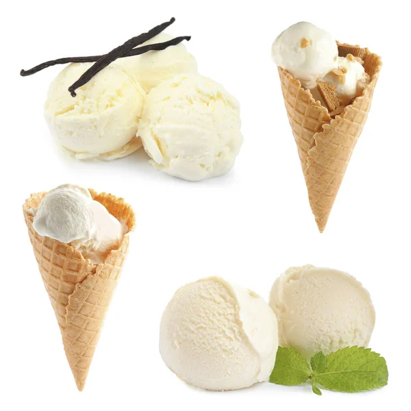 Set Vanilla Ice Creams White Background — Stock Photo, Image