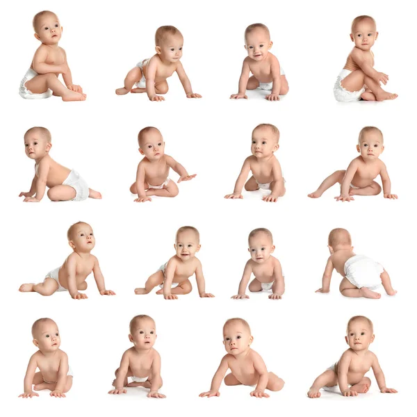 Collage Lindo Bebé Sobre Fondo Blanco — Foto de Stock