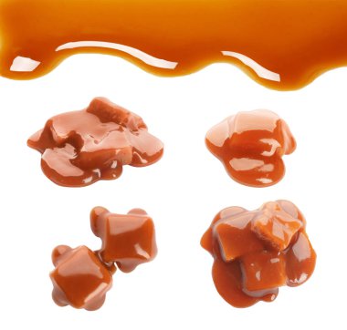 Beyaz arkaplanda karamel ve lezzetli sosla hazırlanmış.