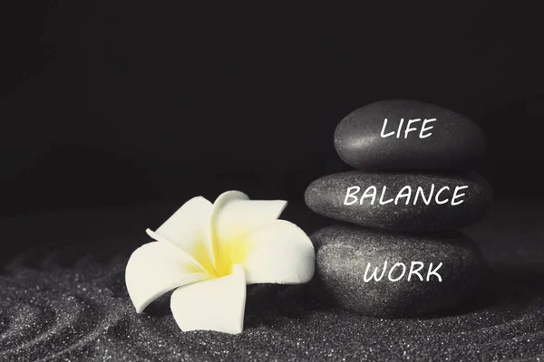 Έννοια Ισορροπίας Μεταξύ Εργασίας Και Ζωής Στοίβες Πέτρες Και Λουλούδια — Φωτογραφία Αρχείου