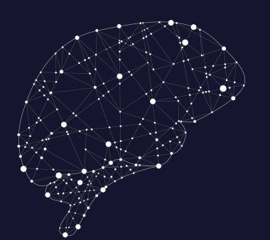 Koyu mavi arka planda insan beyni tasviri