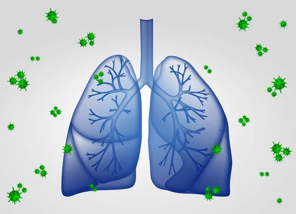 Ilustracja Ludzkich Płuc Otoczonych Wirusami Białym Tle — Zdjęcie stockowe