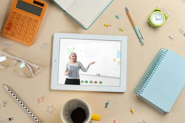 Сучасний Планшет Столі Плоский Онлайн Навчання — стокове фото