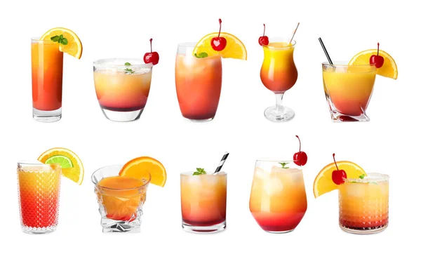 Set Tequila Sunrise Cocktails Auf Weißem Hintergrund — Stockfoto