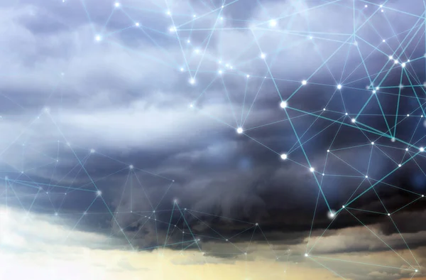 Céu Dia Cinzento Linhas Conexão Rede Tecnologia Nuvem — Fotografia de Stock