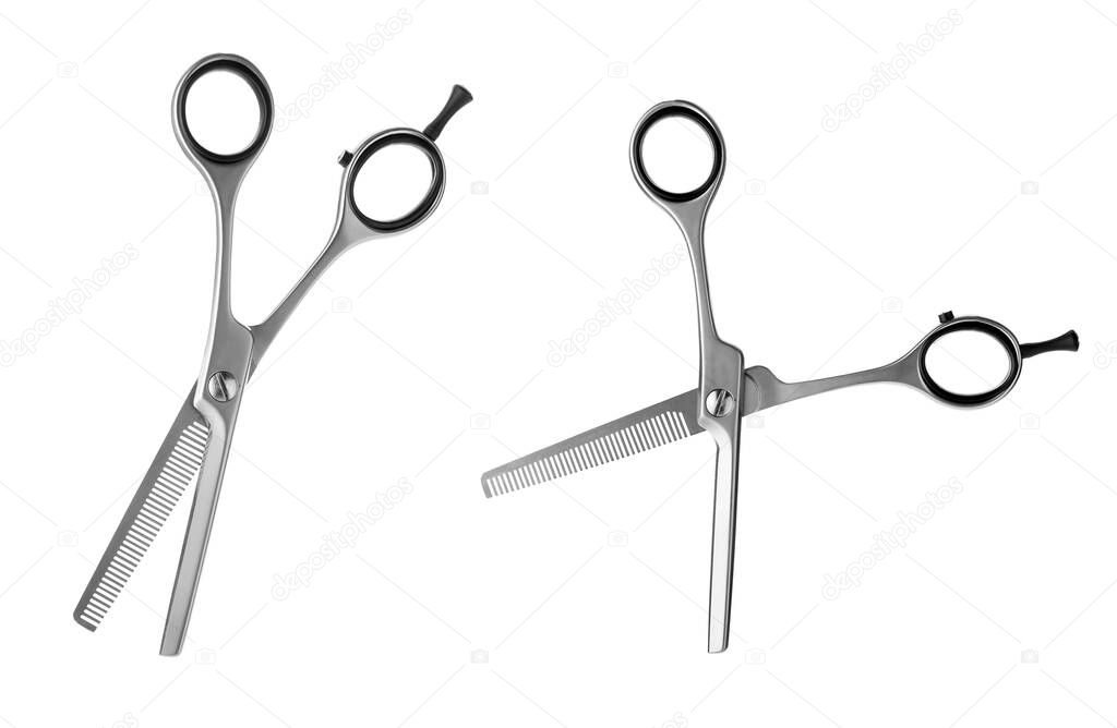 New thinning scissors on white background 