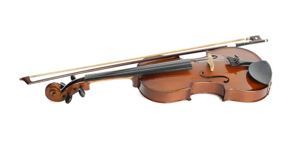 Beau Violon Classique Arc Sur Fond Blanc Instrument Musique — Photo