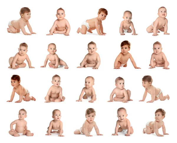Beyaz Arka Planda Küçük Şirin Bebeklerin Kolajı — Stok fotoğraf