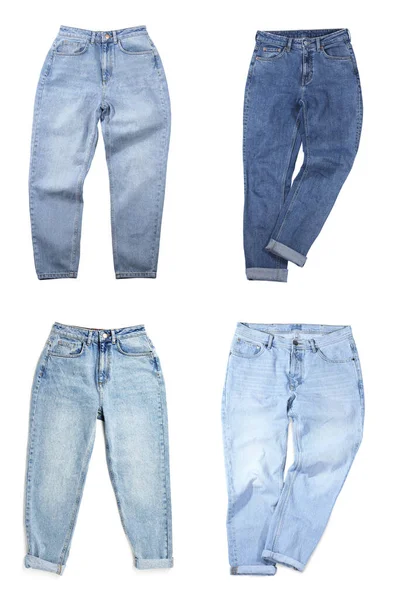 Set Stylish Jeans White Background — Stock Photo, Image