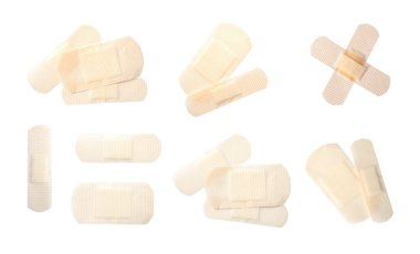 Beyaz arkaplanda alçı yapıştırma ile ayarla, üst görünüm