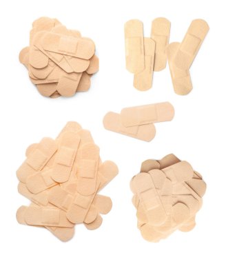 Beyaz arkaplanda alçı yapıştırma ile ayarla, üst görünüm