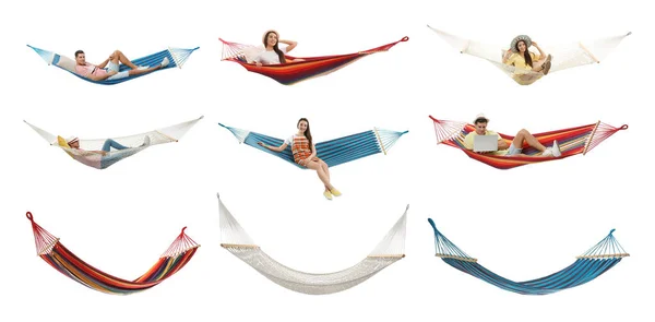 Set Met Verschillende Hangmatten Witte Achtergrond Banner Ontwerp — Stockfoto