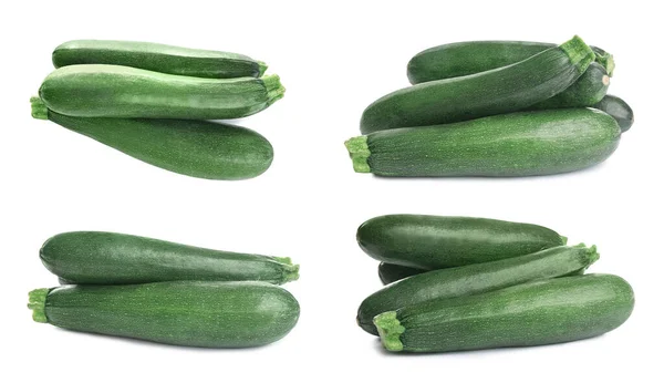 Set Zucchine Mature Fresche Sfondo Bianco — Foto Stock