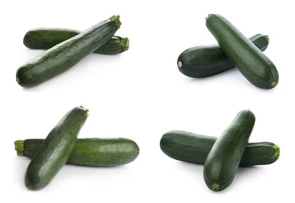 Set Zucchine Mature Fresche Sfondo Bianco — Foto Stock