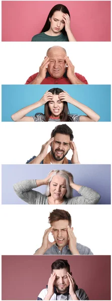 Collage Con Persone Stressate Diversi Sfondi Colore — Foto Stock