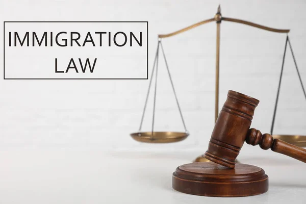裁判官のゲル スケールと言葉光の背景に移民法 — ストック写真