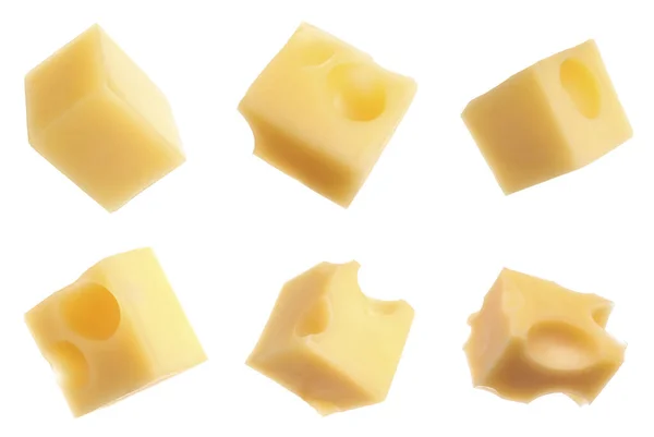 Set Delicious Cheese Cubes White Background — Stock Photo, Image