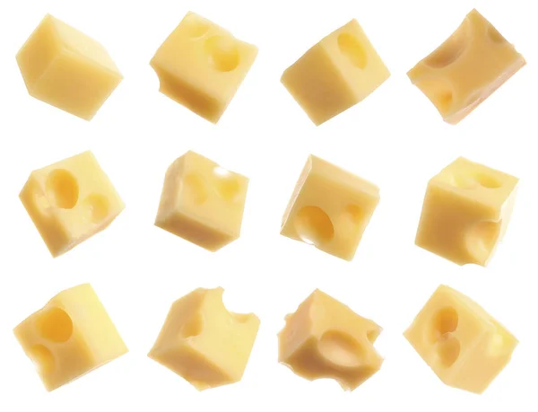 Set Delicious Cheese Cubes White Background — Stock Photo, Image