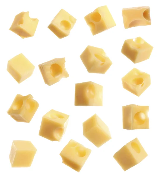 Set Delicious Cheese Cubes White Background — Stock Photo, Image