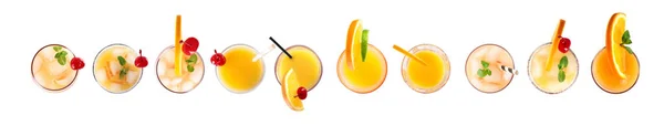 Set Van Tequila Sunrise Cocktails Witte Achtergrond Bovenaanzicht Banner Ontwerp — Stockfoto