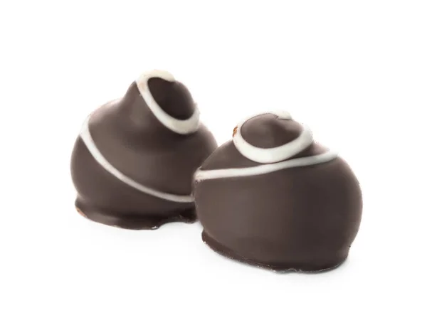 Deliciosos Doces Chocolate Escuro Isolados Branco — Fotografia de Stock