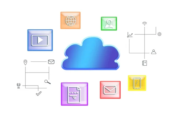 Illustration Digital Cloud Different Icons White Background Modern Technology Concept — Stock Photo, Image