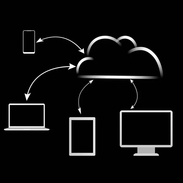 Illustration of cloud storage on black background. Modern technology