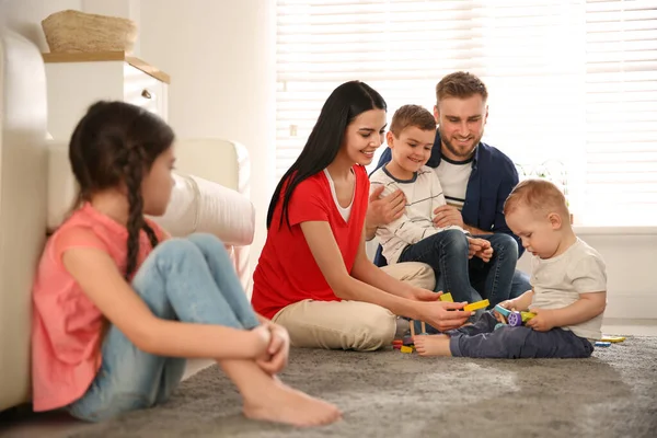 Unhappy Little Girl Feeling Jealous While Parents Spending Time Other — Stock Photo, Image