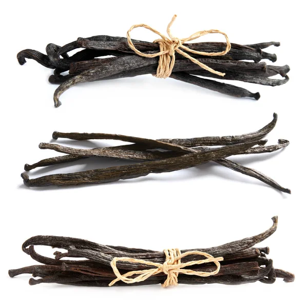 Set Dried Vanilla Pods White Background — Stock Photo, Image