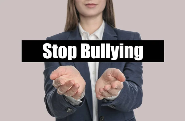 Fiatal Bemutató Jel Megáll Bullying Fény Háttér Közelkép — Stock Fotó